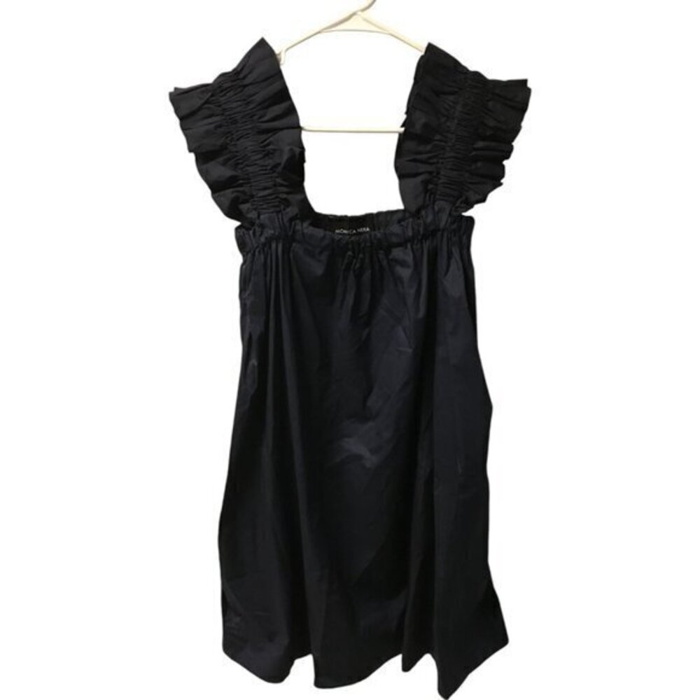 Monica Nera Women's Dark Navy Ruffle Strap Maya Dress Size M Mini Sleeveless